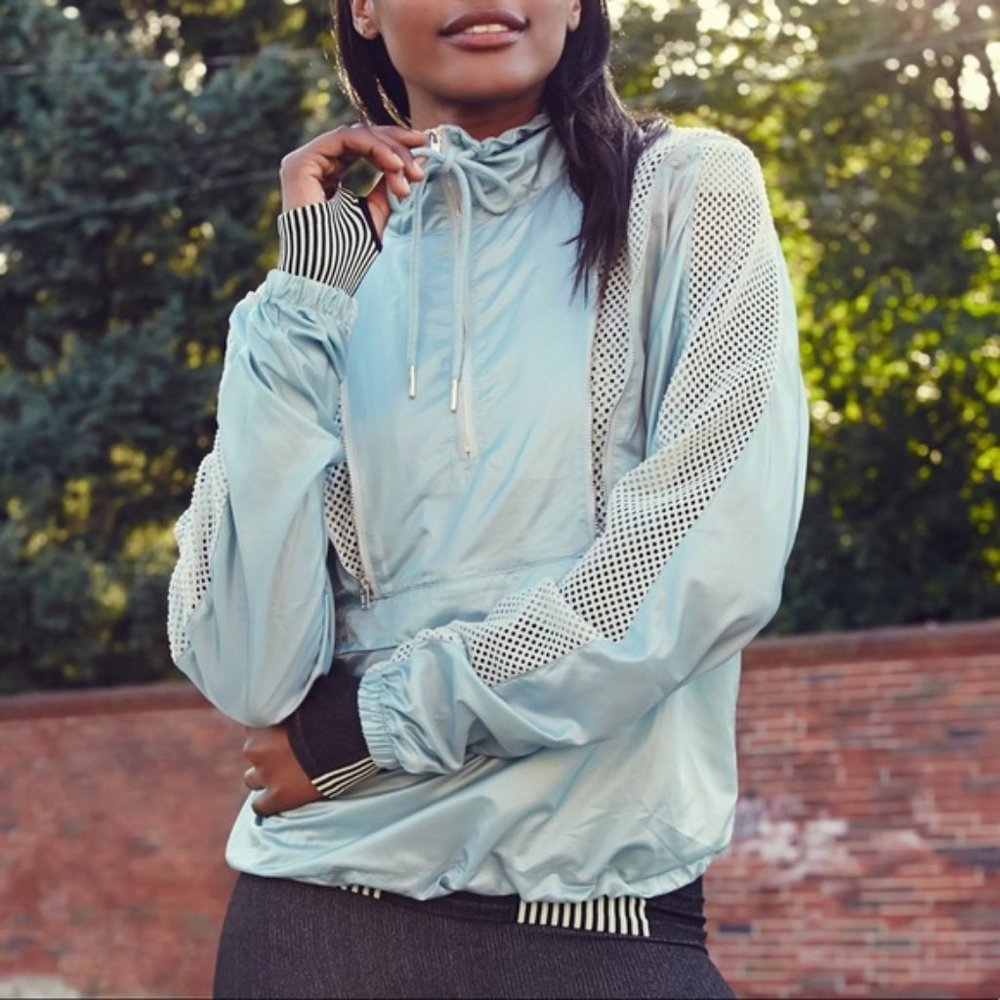 FREE PEOPLE Monty Run Light Blue Hooded Lightweight Zip Up Jacket | Size XS